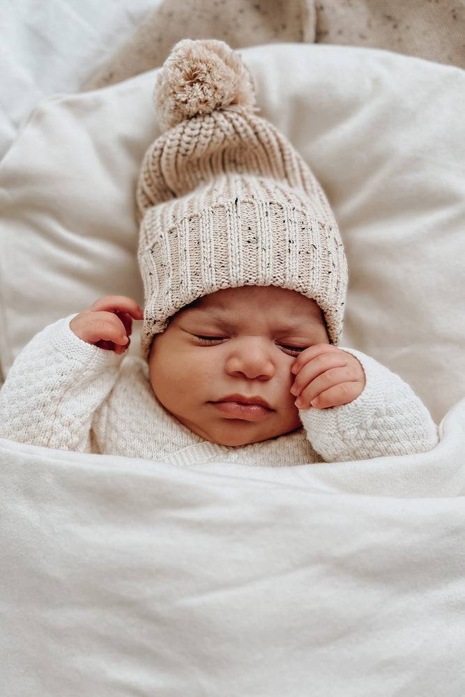 Black Speckled Chunky Knit Beanie