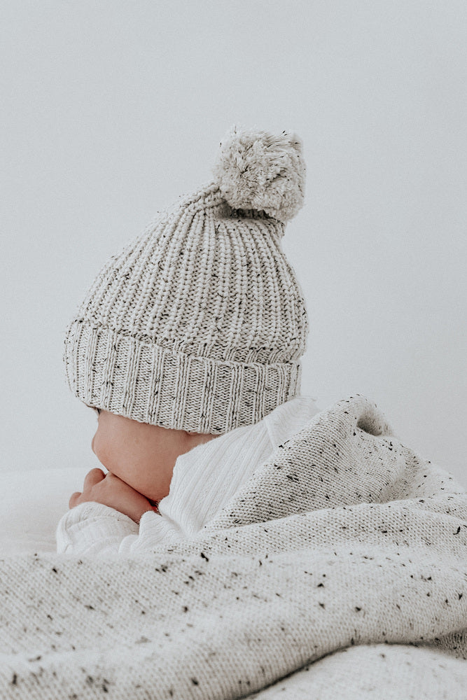 Black Speckled Chunky Knit Beanie