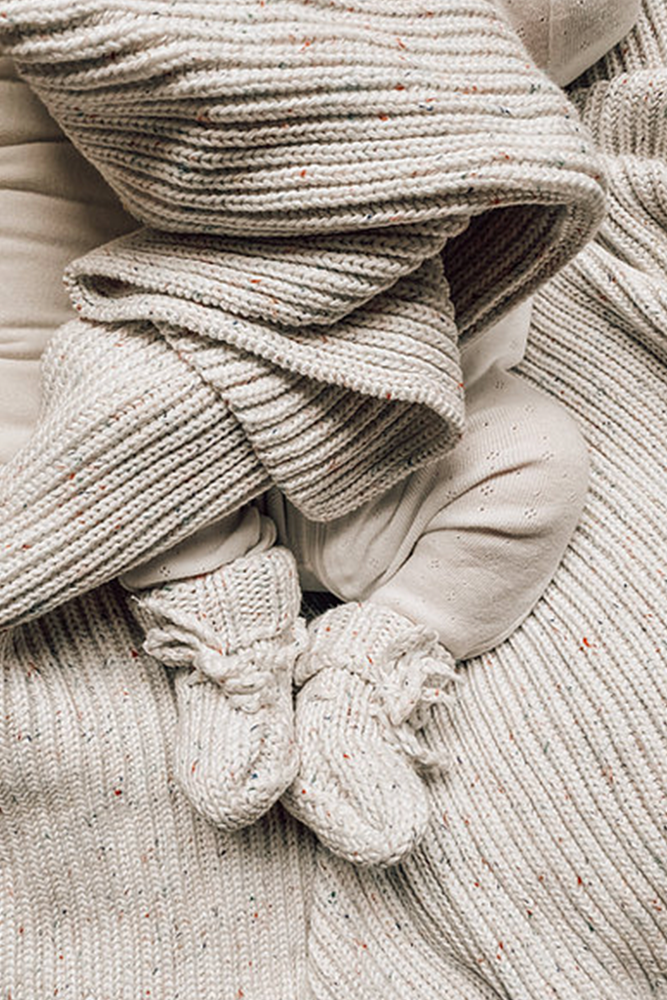 Vanilla Speckles Bonnet and Booties