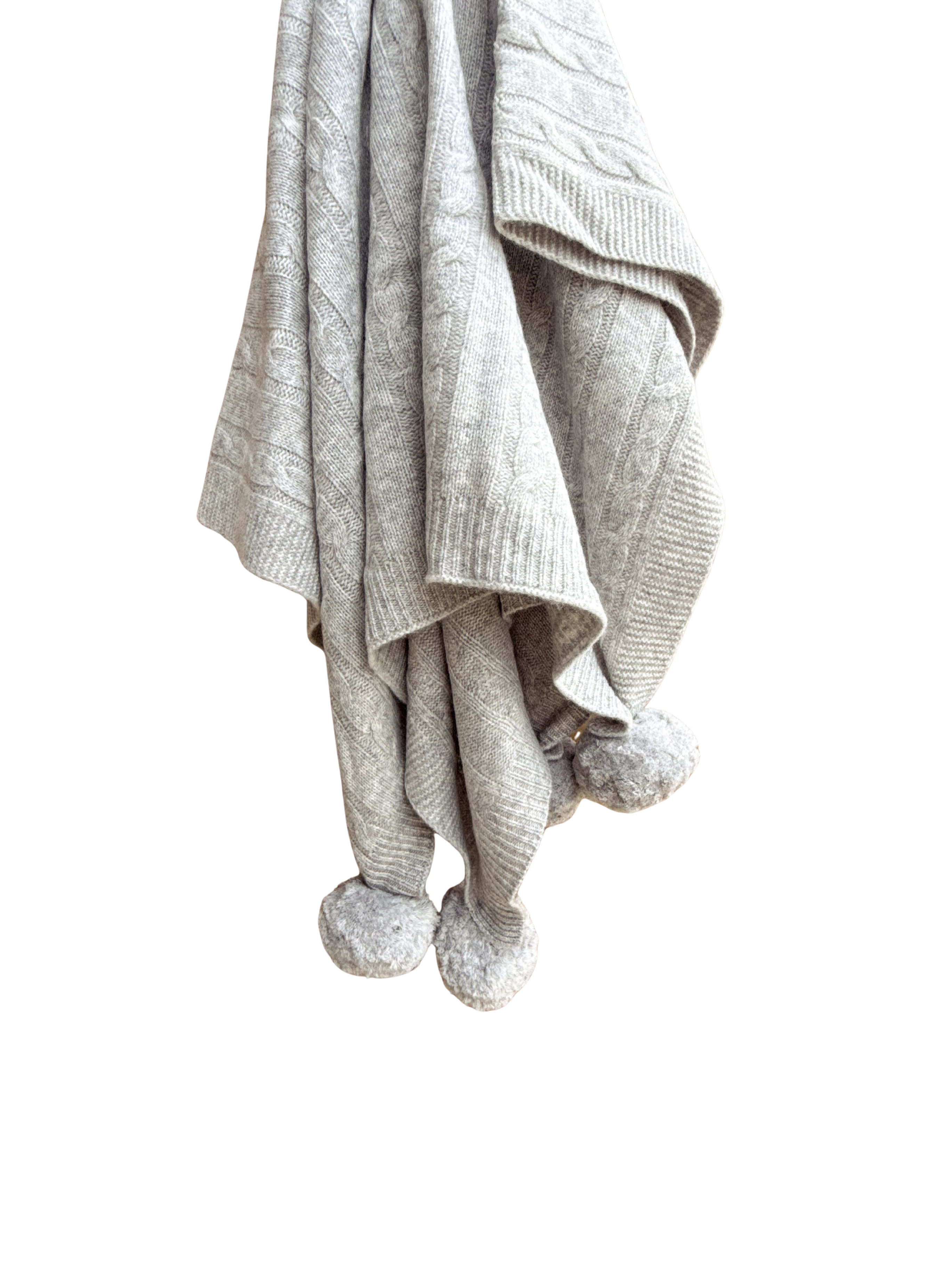 Smoke Grey Organic Merino Pom Pom Blanket
