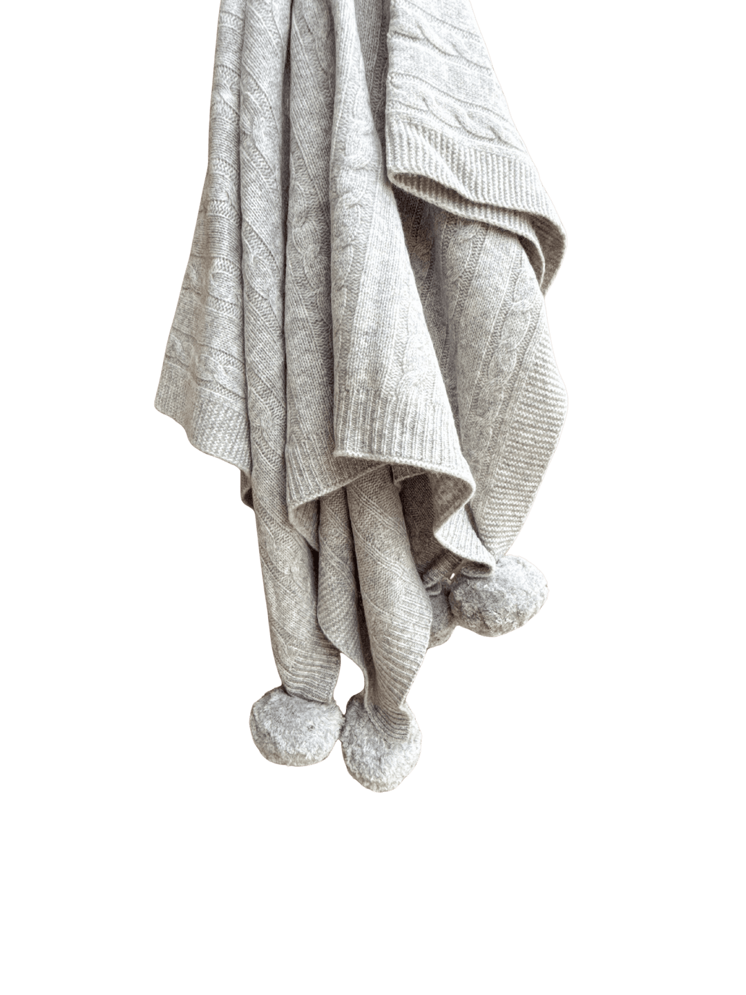 Smoke Grey Organic Merino Pom Pom Blanket