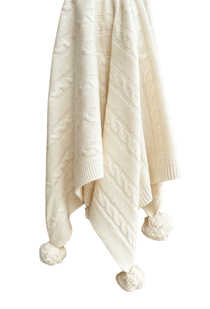 Butter Cream Organic Merino Pom Pom Blanket