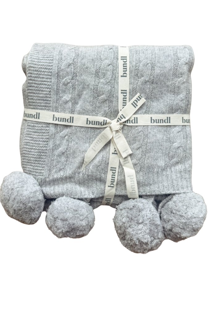 Smoke Grey Organic Merino Pom Pom Blanket