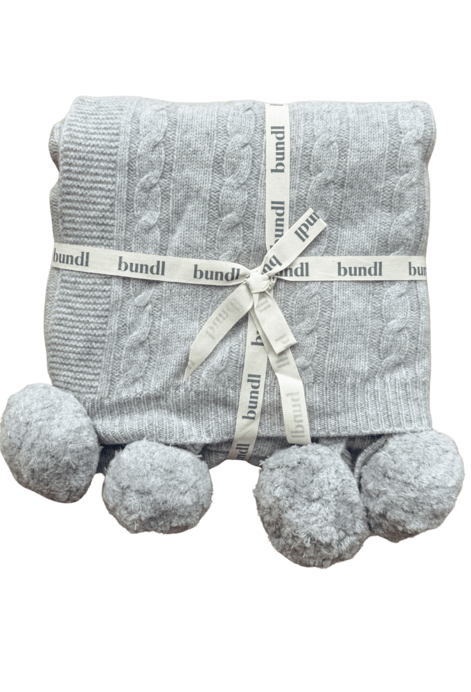 Smoke Grey Organic Merino Pom Pom Blanket