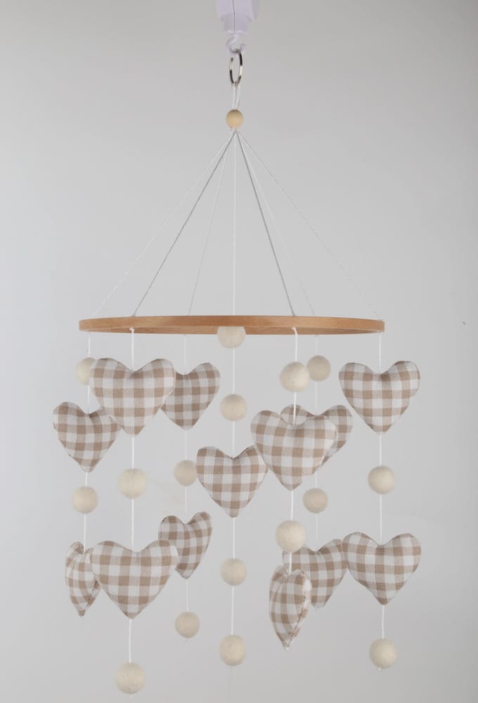 Gingham Hearts Hanging Mobile