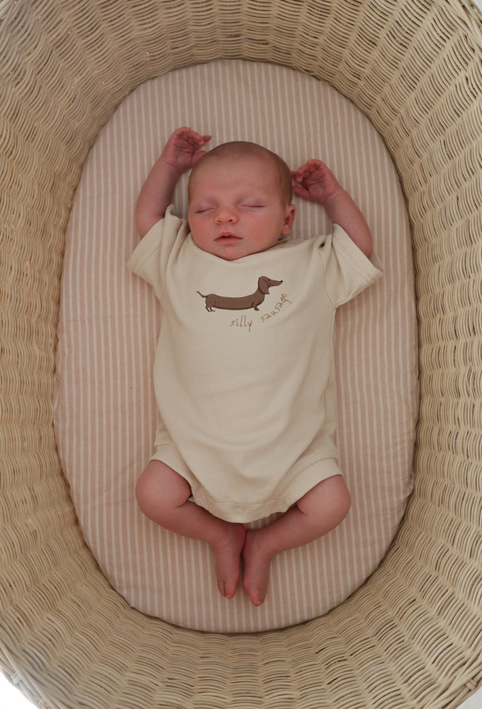 Beige Stripe Organic Fitted Sheet