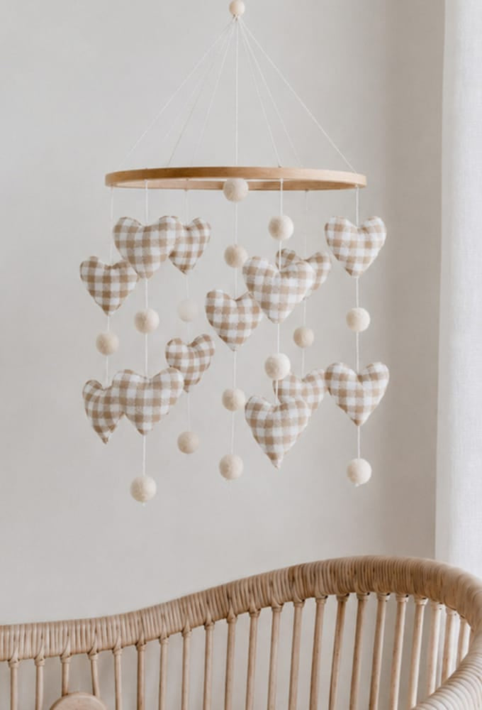 Gingham Hearts Hanging Mobile