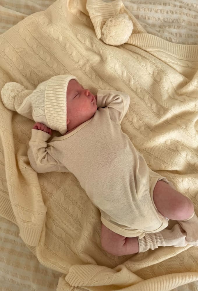 Butter Cream Organic Merino Pom Pom Blanket
