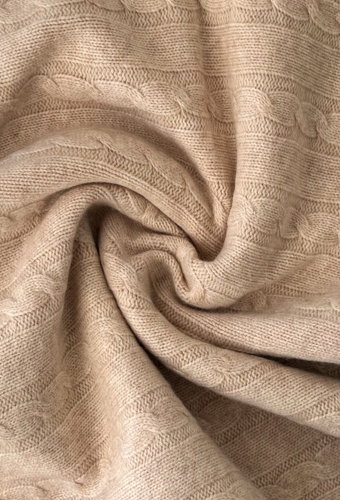 Warm Beige Organic Merino Pom Pom Blanket