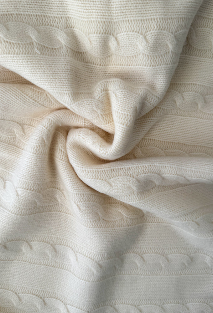 Butter Cream Organic Merino Pom Pom Blanket
