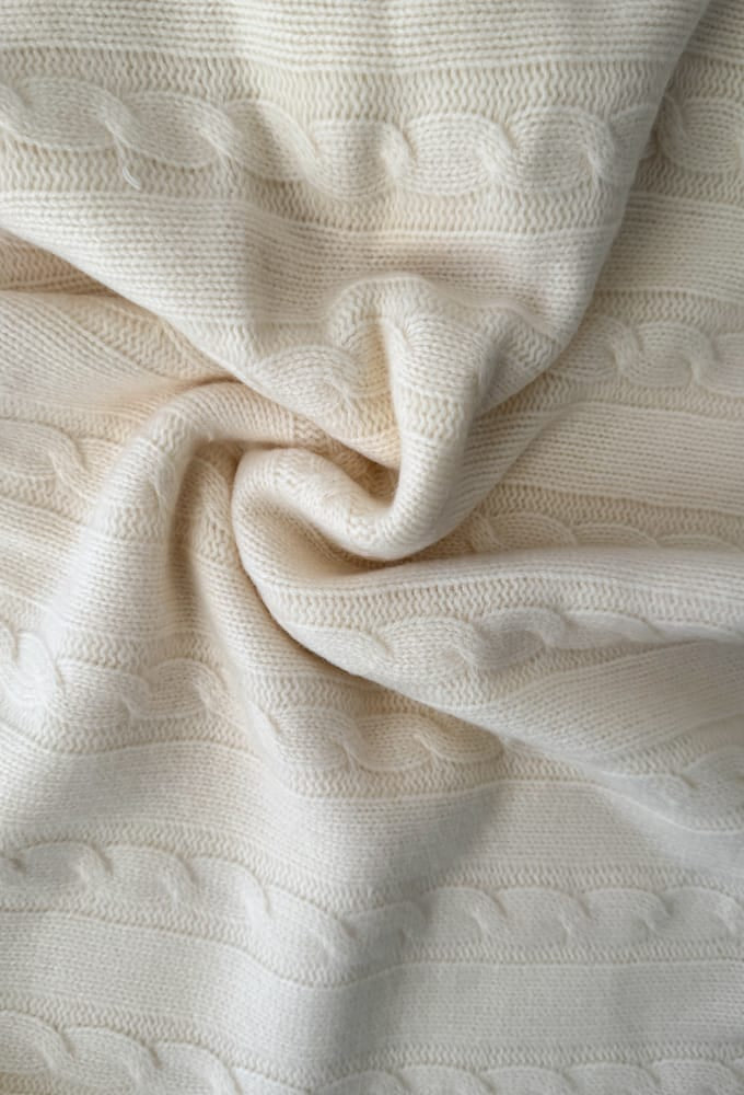 Butter Cream Organic Merino Pom Pom Blanket