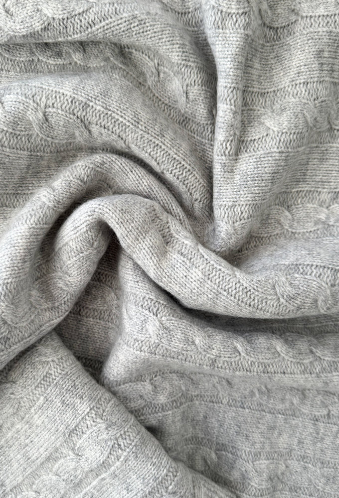 Smoke Grey Organic Merino Pom Pom Blanket