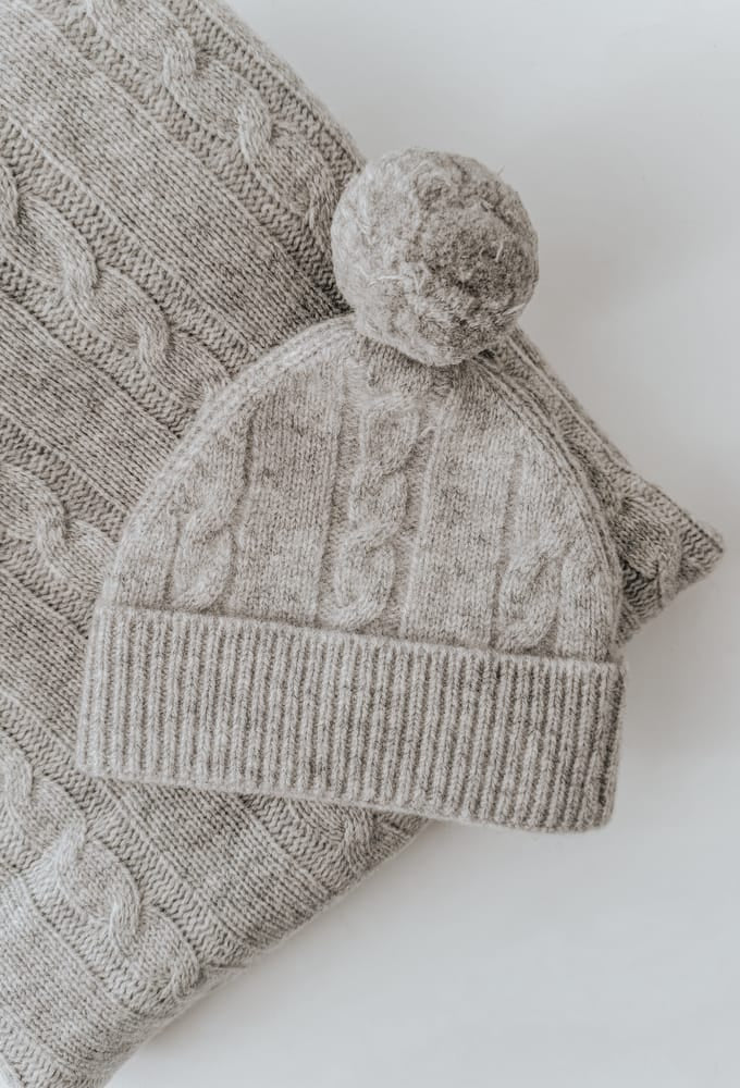 Smoke Grey Merino Pom Pom Beanie