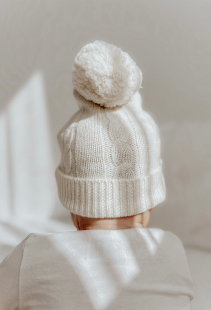 Butter Cream Organic Merino Pom Pom Blanket