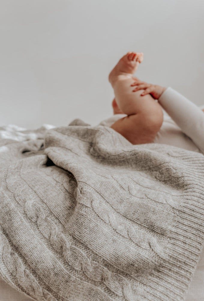 Smoke Grey Organic Merino Pom Pom Blanket