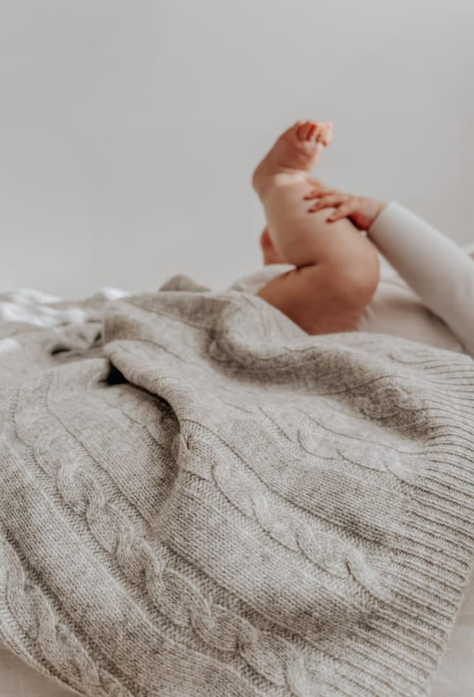 Smoke Grey Organic Merino Pom Pom Blanket