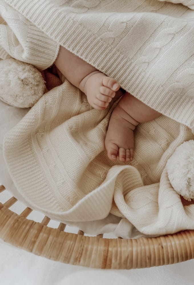 Butter Cream Organic Merino Pom Pom Blanket