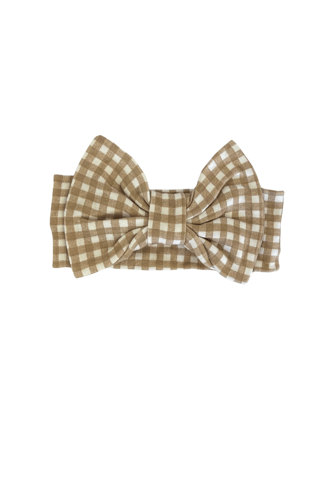 Beige Gingham Bow Headband