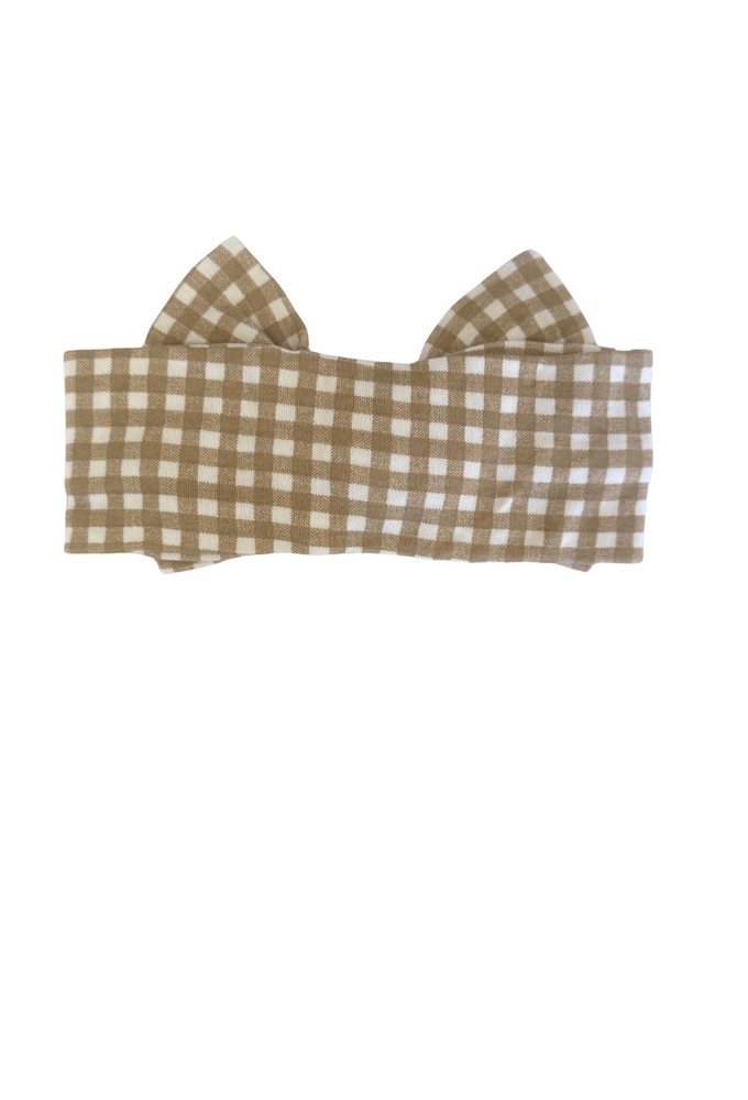 Beige Gingham Bow Headband