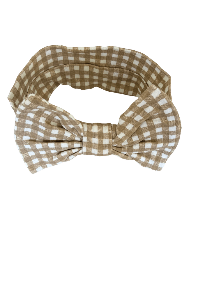 Beige Gingham Bow Headband
