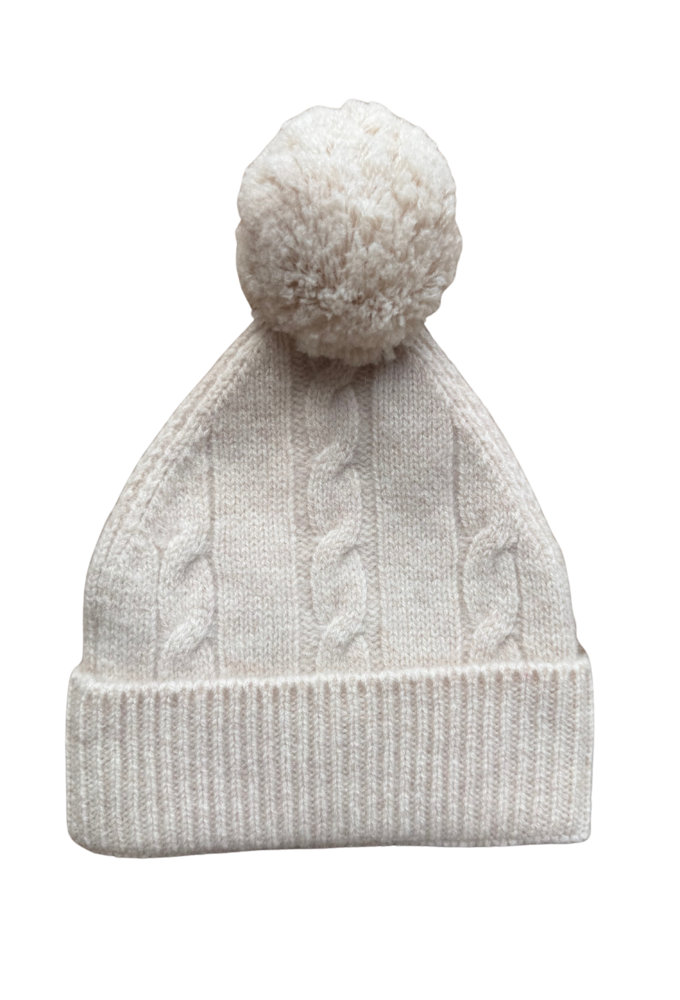 Warm Beige Merino Pom Pom Beanie