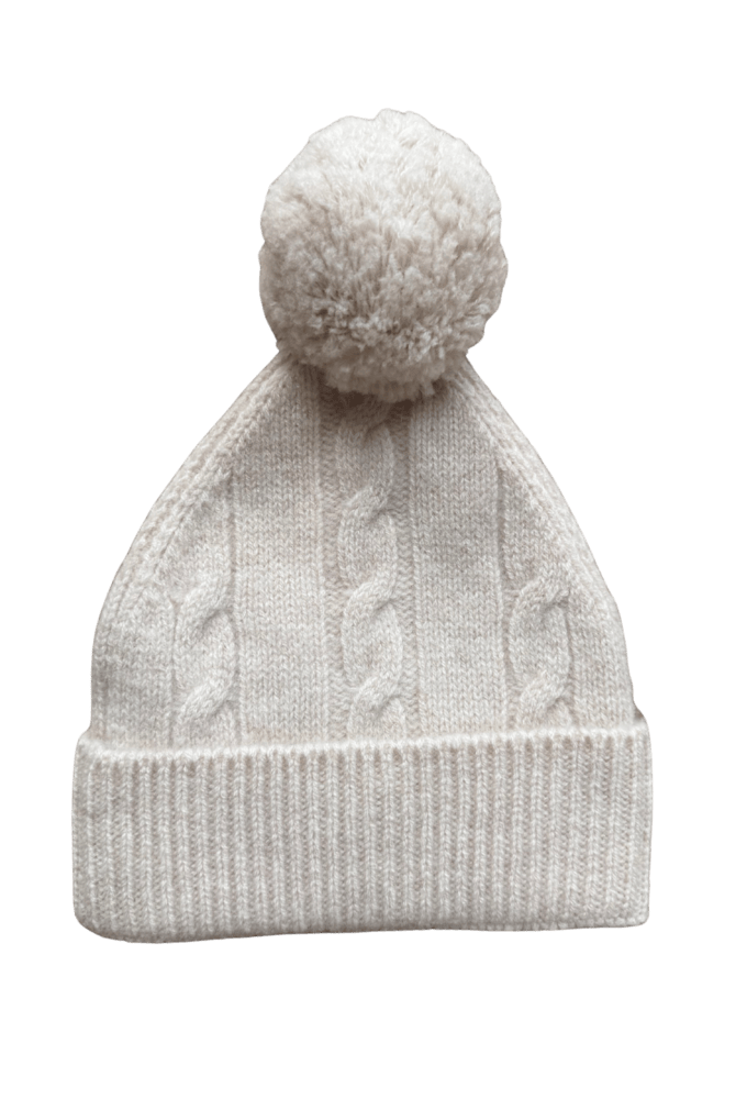 Warm Beige Merino Pom Pom Beanie