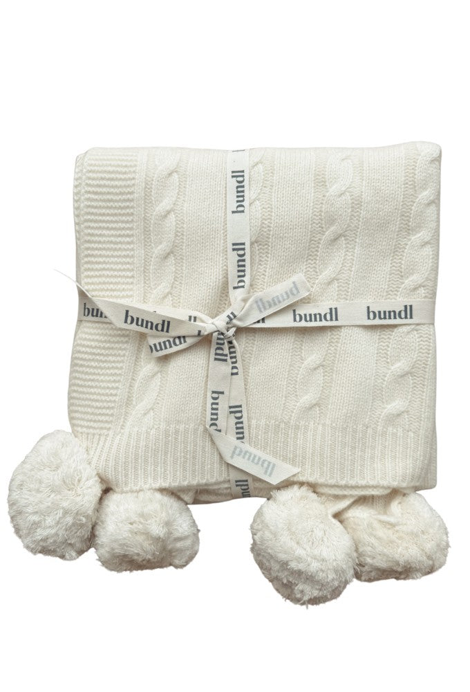 Butter Cream Organic Merino Pom Pom Blanket