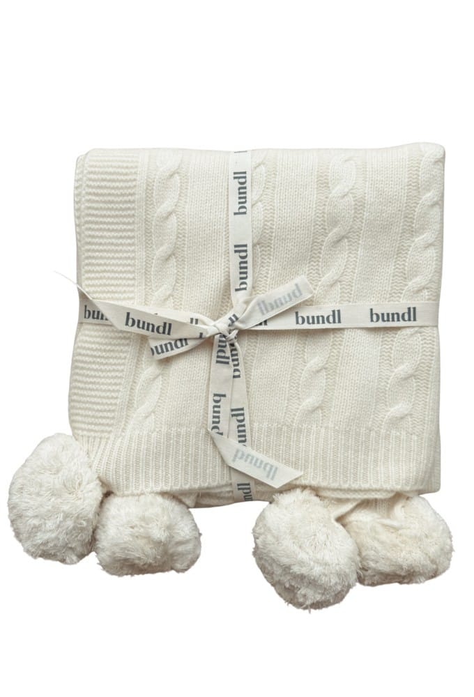 Butter Cream Organic Merino Pom Pom Blanket